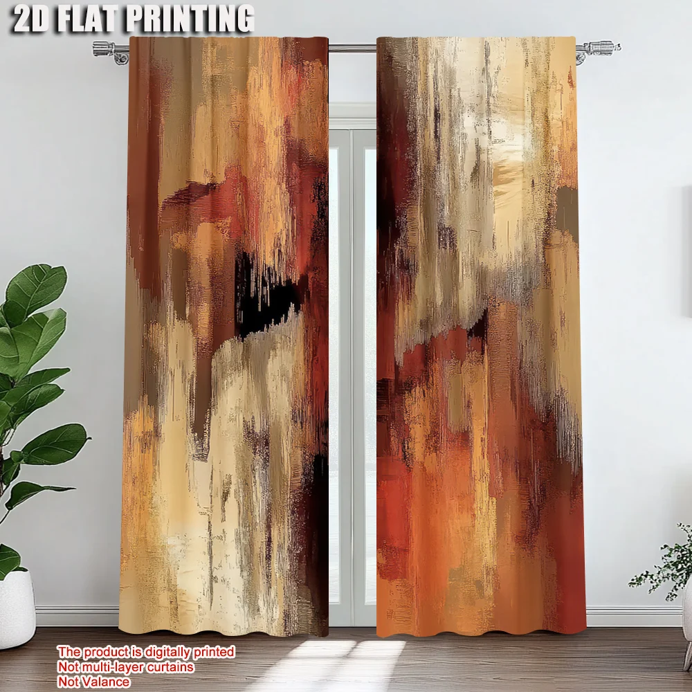 2Pcs Abstract Rust Curtains Decorative Art Suitable For Bedroom Living Room Machine Washable Artistic Design
