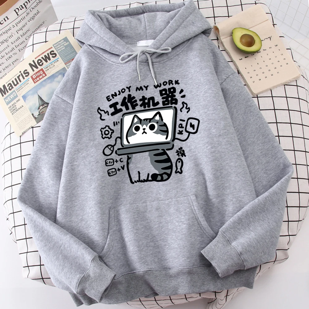 The Cartoon cat is an abstract working machine printed men's hoodie that is comfortable and casual