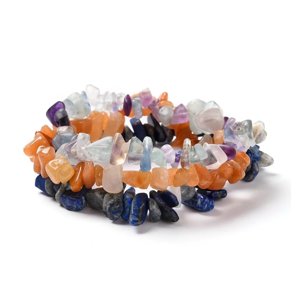

Chip Beaded Stretch Bracelets Sets Including Fluorite Red Aventurine Lazuli Inner Diameter: 1-3/4~2-1/4 inch(4.5~5.7cm)