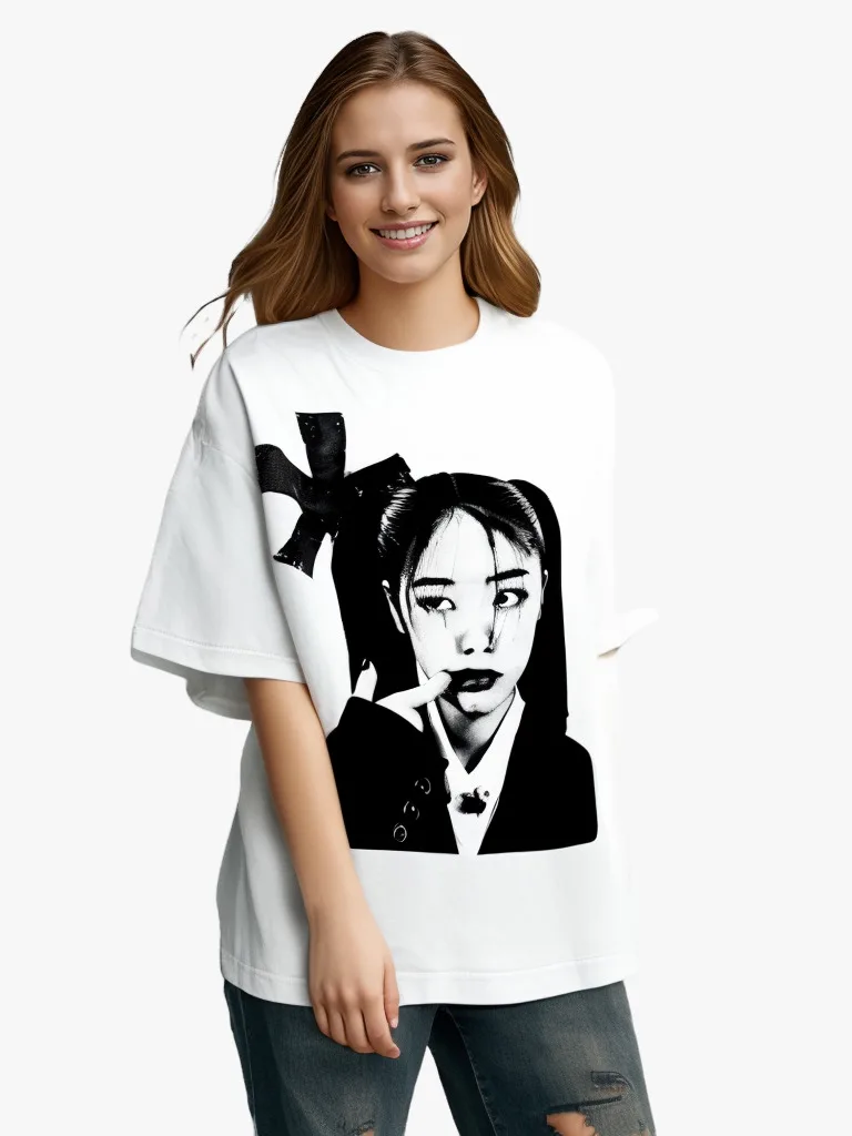 Y2K Vintage Streetwear  Harajuku  Print Patten Oversized T Shirt Gothic Casual  Punk O Neck Short Sleeve Women Top Tee 2000s
