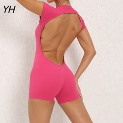 Gym Overalls Fitness Clothing Women Lycra Yoga Sporty Jumpsuit Woman Sport Set Clothes Sportswear Workout Sets Womens Rose red