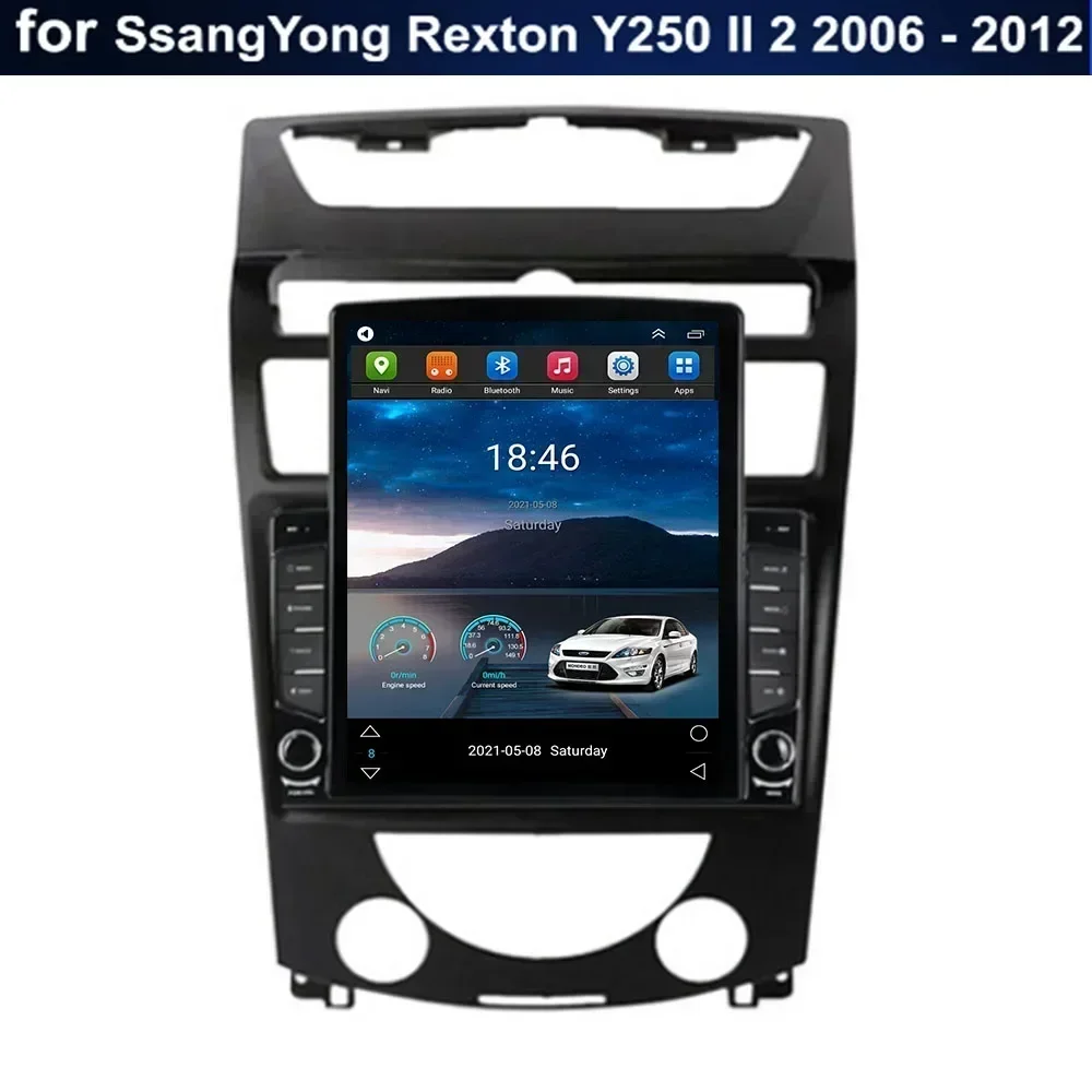 Android 13 For Tesla Style Vertical Screen Car Radio Stereo Multimedia Audio Player For SsangYong Rexton Y250 II 2 2006 - 2012