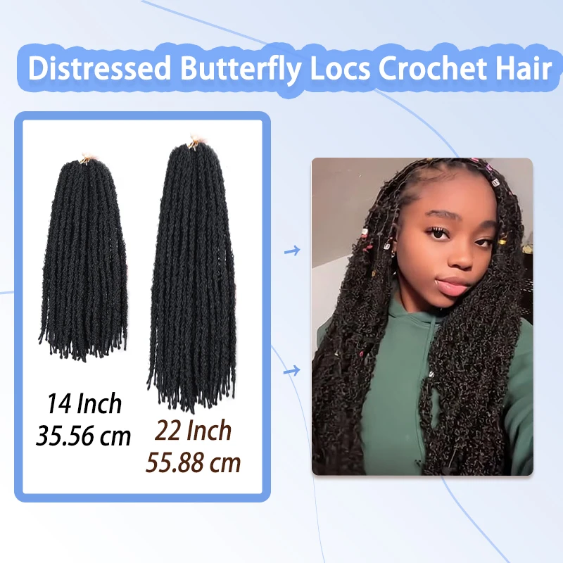 Синтетические рваные локоны-бабочки, вязанные крючком волосы, 6 упаковок длинных черных локонов с бабочкой, легкие и мягкие искусственные локоны