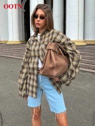 OOTN Autumn Loose Plaid Shirts Blouses Female Fashion Long Sleeve Pockets Blouses Casual Thin Single Brasted Shirts Women 2024