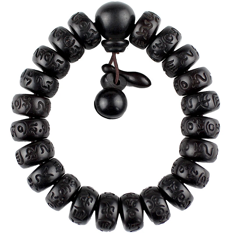 Natural Wood Tibetan Six Characters Mantra Bracelets Buddhist Praye Lightning Stroke Jujube Beads Meditation Men Women Yoga