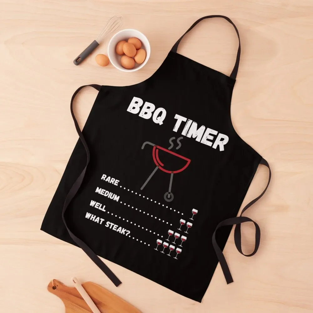 

BBQ Timer One Two Three Four Glasses Wine What Steak - by Boo-da-chay Apron professional hairdressing Women Kitchen Apron