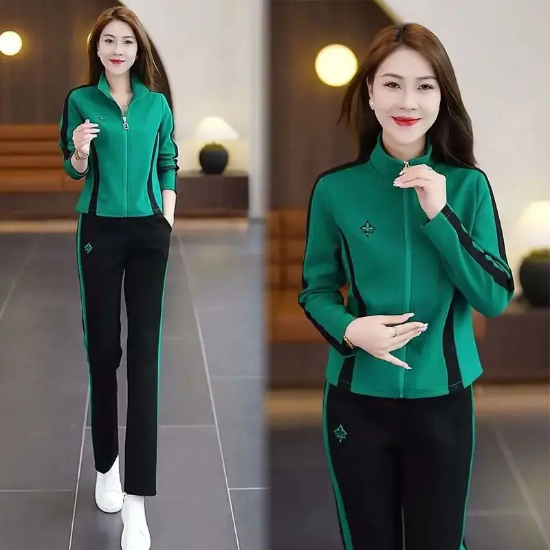 Women\'s Sportswear Suit Spring And Autumn Clothing 2024 New Fashion Leisure Tracksuit For Woman Crop Top Pants 2 Two Pieces Sets