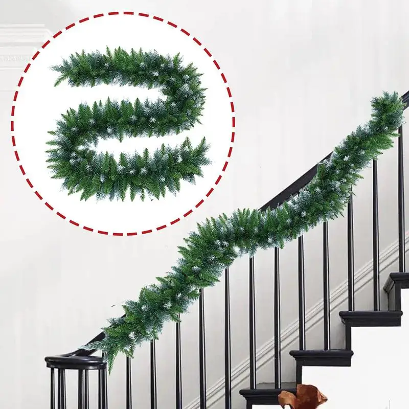 Snowy Greenery Garland 8.8ft Indoor Artificial Snowy Cedar Garland Faux Indoor Outdoor Pine Garland For Christmas Decorations