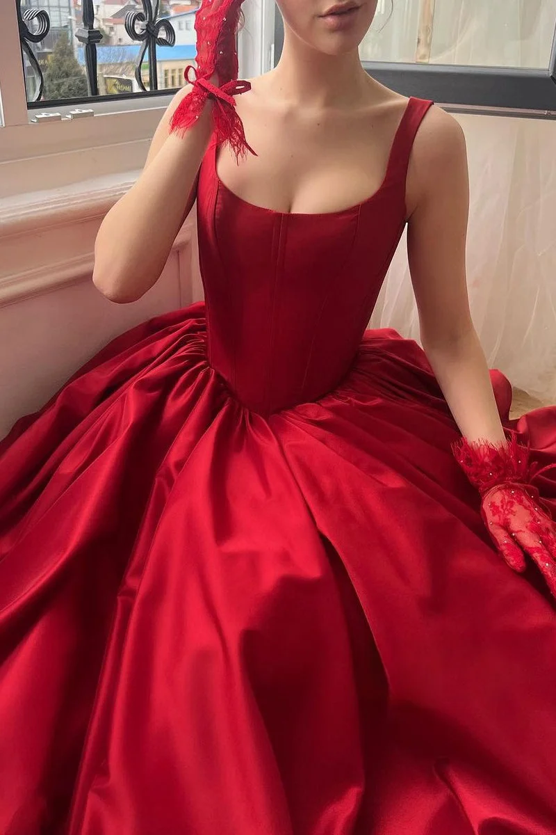 Elegant A-Line Satin Prom Dresses For Women Spaghetti Straps Formal Evening Dresses Cinderella Taffeta Party Gown With High Slit