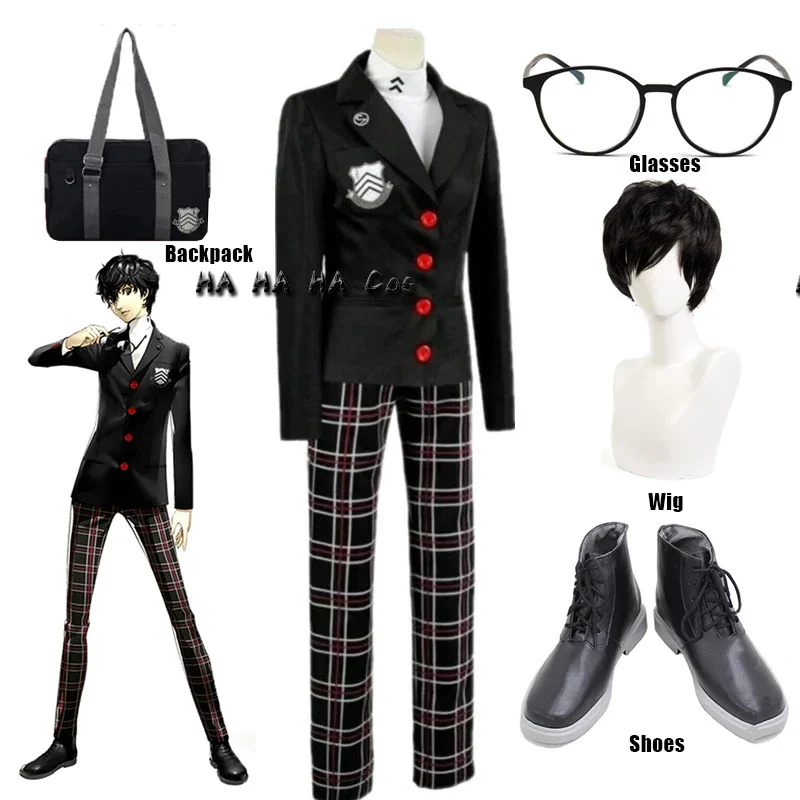 Akira Kuru Anime Cosplay Costume P5 Ren Amamiya Full Set School Uniform Mens Suits Halloween Wig Shoes Glasses Bag