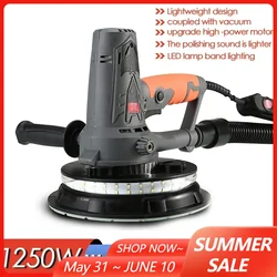 220V 1250W Wall Polishing Machine Drywall Sander Portable Led Light Wall Putty Sand Disc Handheld Electric Grinding Polisher