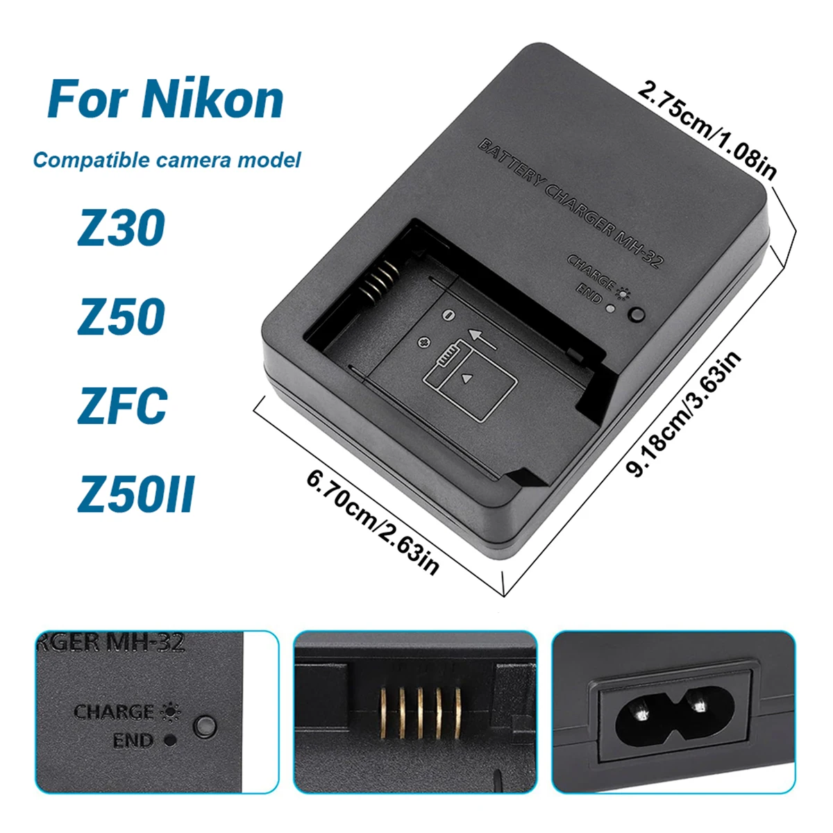 Akku-Ladegerät für Nikon EN-EL25 ENEL25a, kompatibel mit Nikon Z30 Z50 ZFC Z50II Kamera MH32 MH-32 – Detail 2