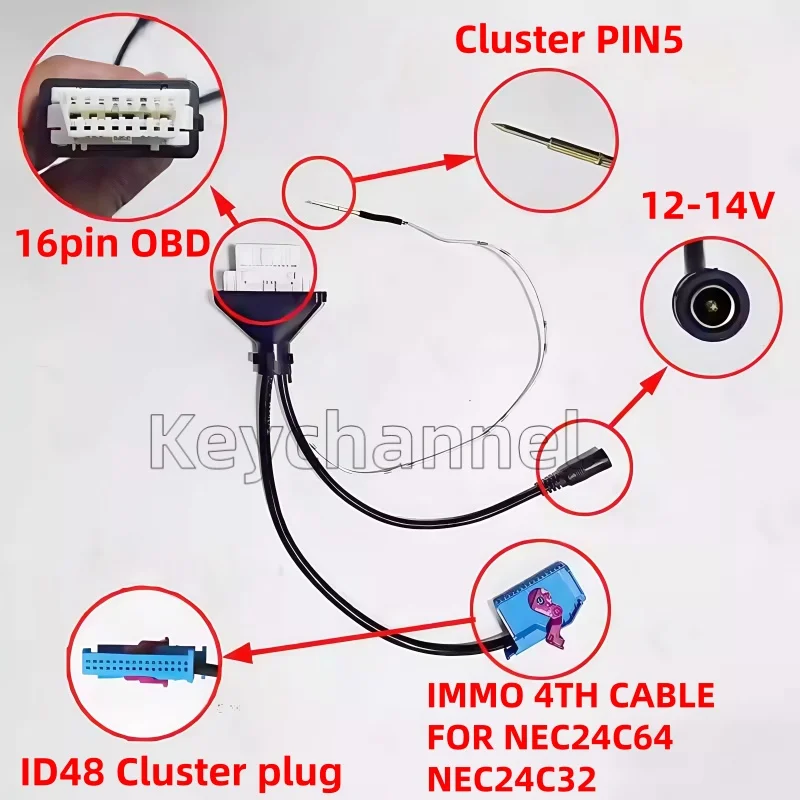 1pcs NEC24C64 NEC24C32 All Key Lost Programming Cable IMMO4 IMMO4.5 ID48 Cable for Xhorse Key Tool Plus Obdstar DP PAD2 PAD3