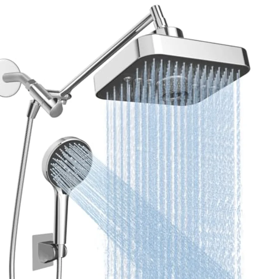 

High Pressure Rainfall and Handheld Shower Head Combo, 3-Spray Fixed Showerhead and 6 Sprays Hand Held with 6ft Stainless Steel
