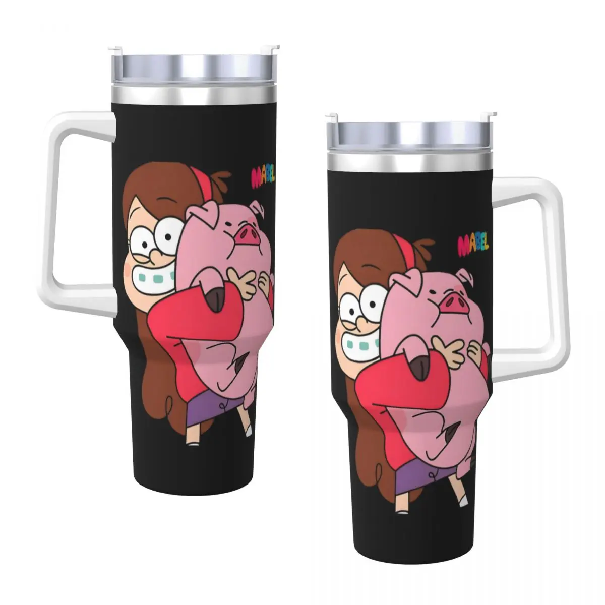 Stainless Steel Tumbler Mabel Funny Pig Gravity Falls Car Mugs With Straws Cold and Hot Water Bottle Portable Large Thermal Mug