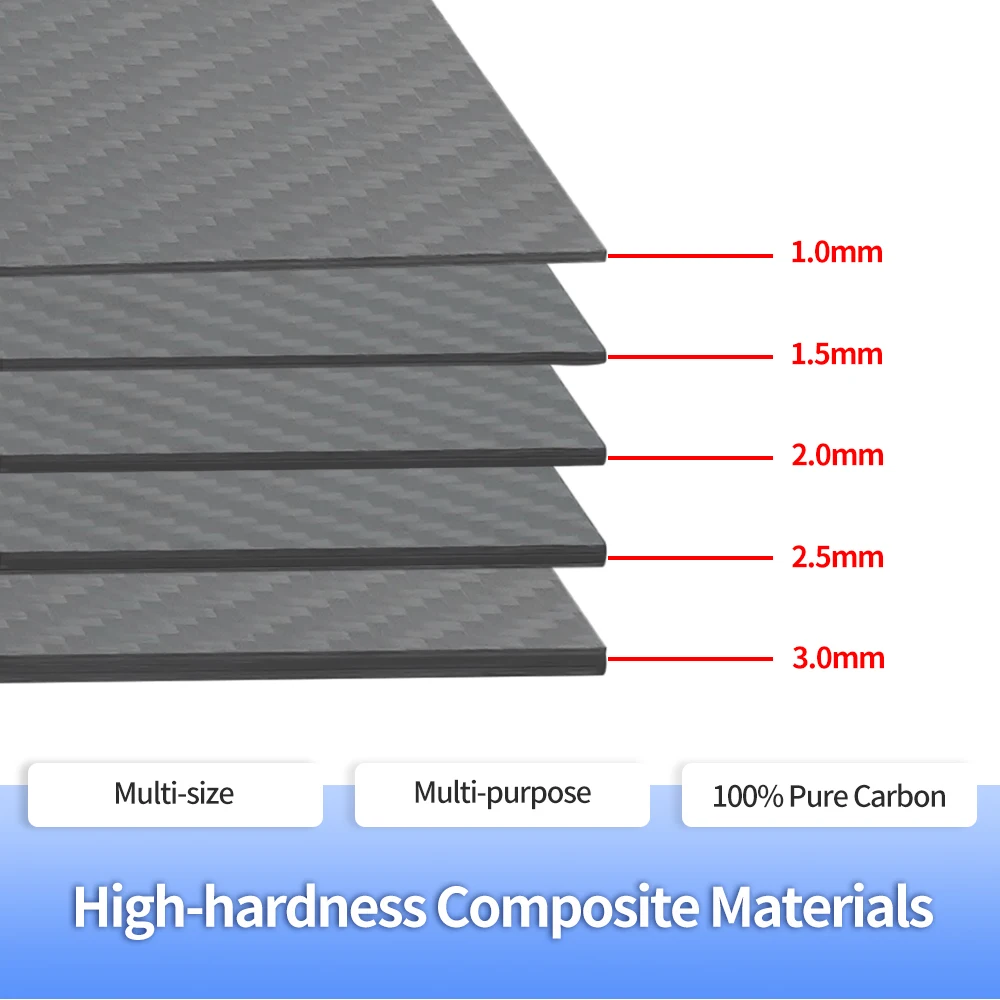 1Pc 3k Carbon Fiber Plate Panel Sheets 1-3mm Thick High Composite Hardness Material DIY CNC Carving Cuting Accessories 300x300mm