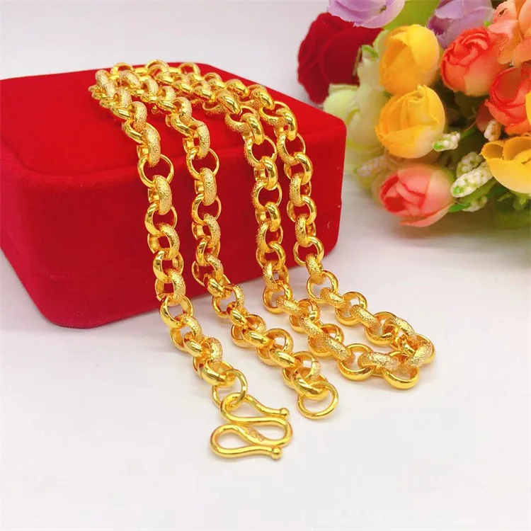 Gold Plated Brass Necklace For Men Women Daily Party Gift Jewelry 8mm Wide 60cm Long Polished And Frosted Circle Link Chain 2026