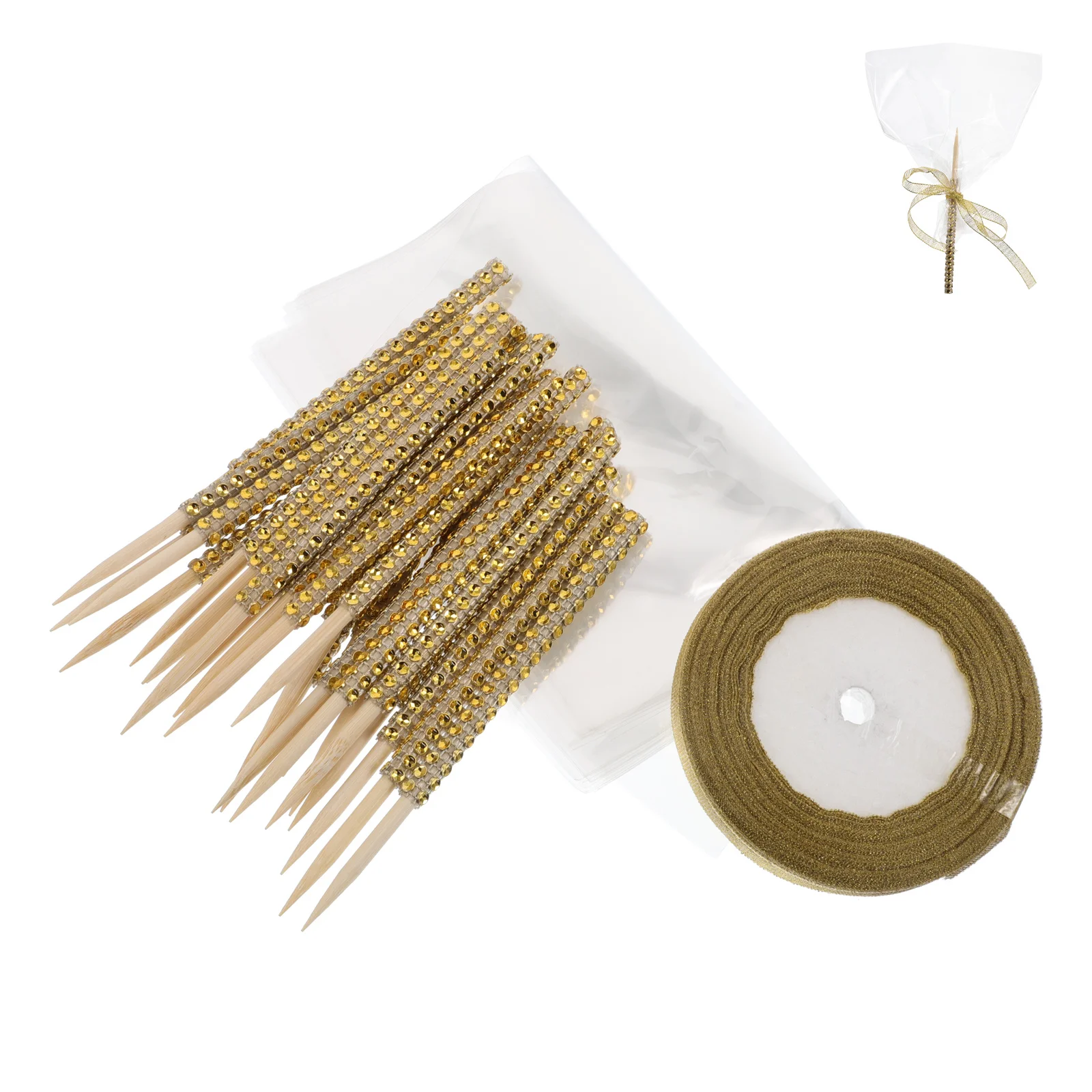 

24pcs Glitter Candy Apple Sticks Bamboo Treat Pops For Holiday Party Cake Pop Decorations Shiny Ribbon Rhinestone Wrap Kit