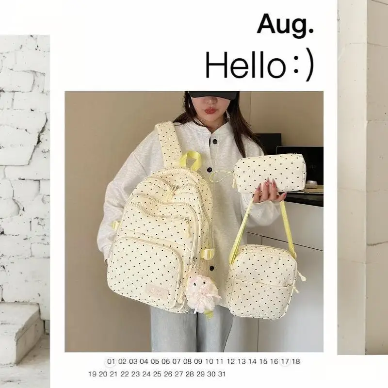 Nylon-Rucksack-Set mit Polka Dots, mehrere Fächer, Reißverschluss, Mädchen-Rucksack-Set, Aufbewahrung von Schreibwaren, Studentenrucksack, Mädchen-Geschenke – Detail 7