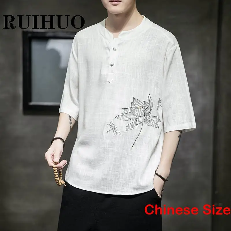 Floral Embroidery Men\'s T-shirts With Free Shipping Blouse T-shirt for a Boy Japanese Fashion Sportswear 5XL 2024 Summer