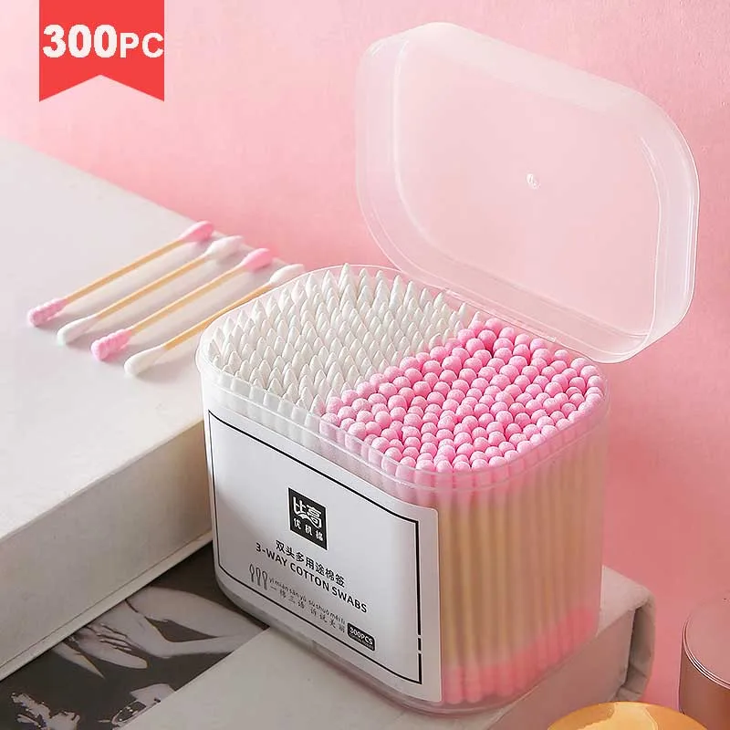 300pcs Disposable Makeup Swabs Multi-Purpose Double Head Cleaning Buds Makeup Application Lipstick Touch-Up Household Cleaning