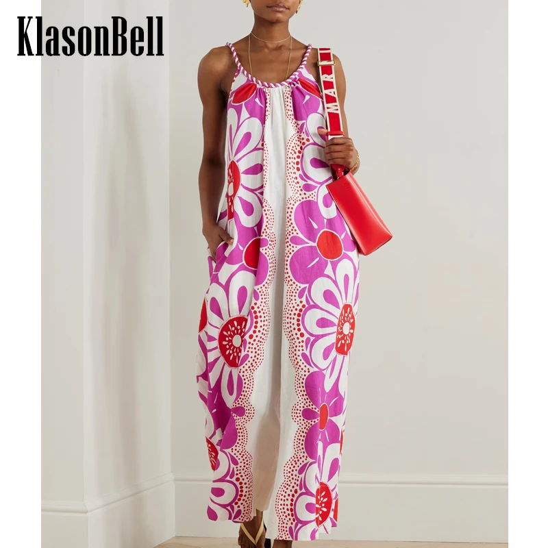 

6.11 KlasonBell Women Temperament Fashion Sexy Backless Print Suspender Jumpsuit Linen Blend Holiday Loose Playsuits