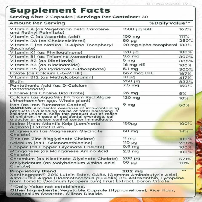 Women's compound vitamin A, vitamin C, vitamin D and E, vitamin B12, B6, biotin, zinc supplements (60 capsules)