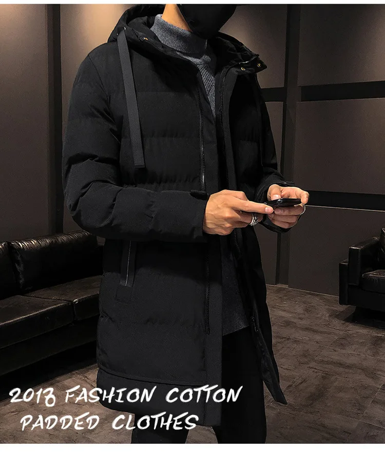 Men Mid Length Hooded Padded Parkas Men Korean Fashion Down Blend Cotton Jacket Men Thick Warm Trendy Winter Male Outer Parkas