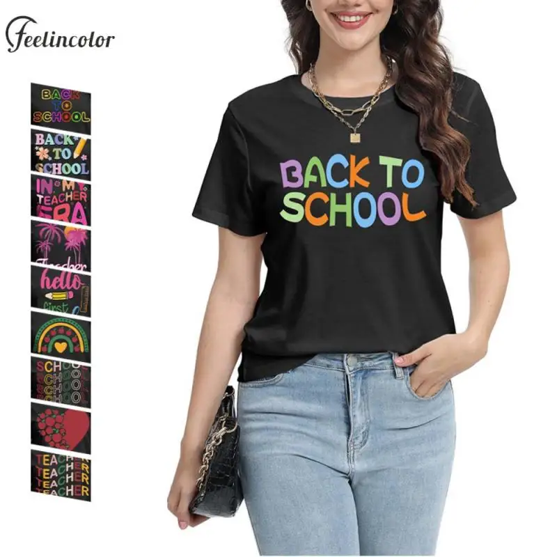 

Back To School Printed T-Shirt for Women Colourful Graphic T-Shirts Female Polyester Elastane Tee Top Girl Harajuku Clothing