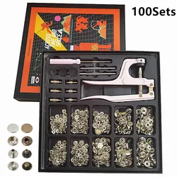 100 pcs/ Set Metal Button Installation Tool Set Snap Button Pliers Kit for DIY Clothes Jackets Leather Crafts