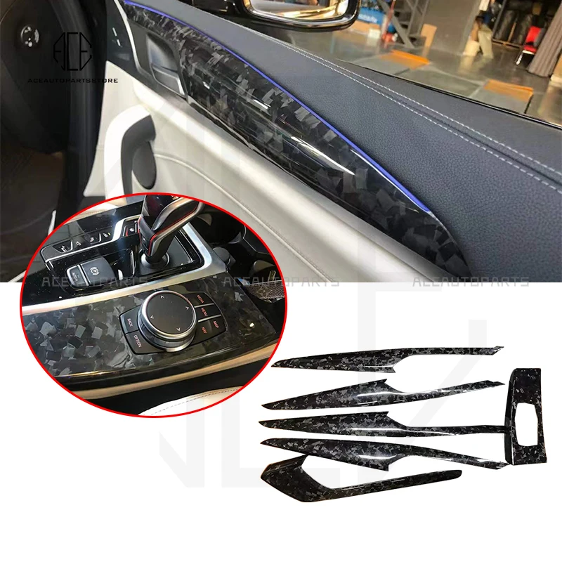 For BMW X3 X4 G01 G02 G08 2019-2021 Dry Carbon Fiber Car Central Console Gear Shift Frame Interior Door Panel Trim 6pcs LHD