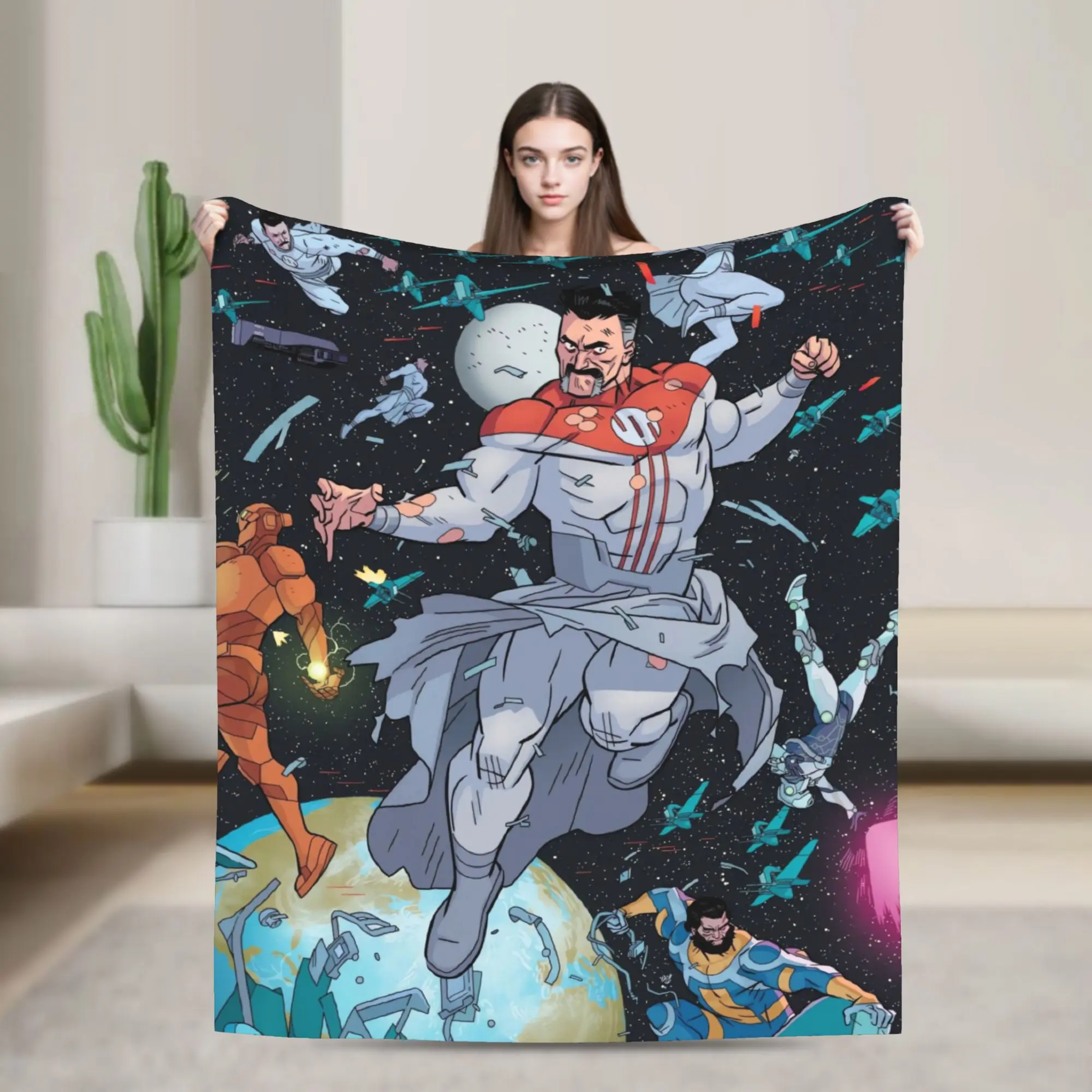 invincible Omni-Man Space Portrait Blanket  Warm Plush Throw Blanket For Home Decor Airplane Travel Flannel Bedspread Bed Cover