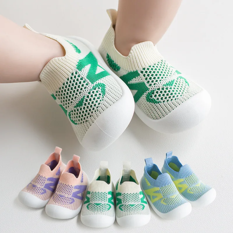 Baby Shoes Anti-slip Breathable Floor Socks with Rubber Sole for Children Girls Boys Mesh Shoes Soft Bottom Causals Shoes