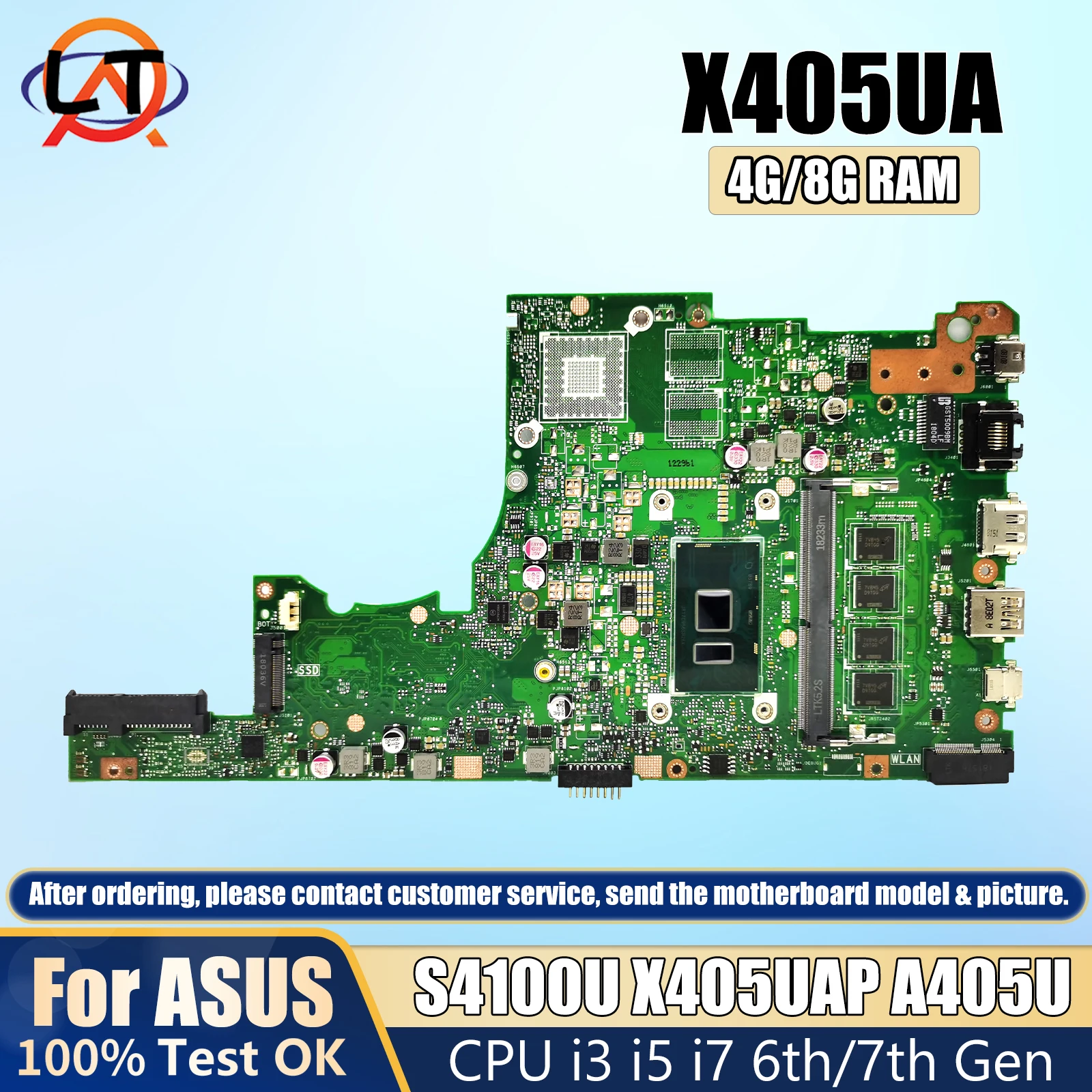 

X405UA For Asus S4100U X405UAP X405UR X405UB A405U V405U S405U K405U X405UQ Mainboard CPU i3 i5 i7 6th/7th Gen 4G/8G-RAM