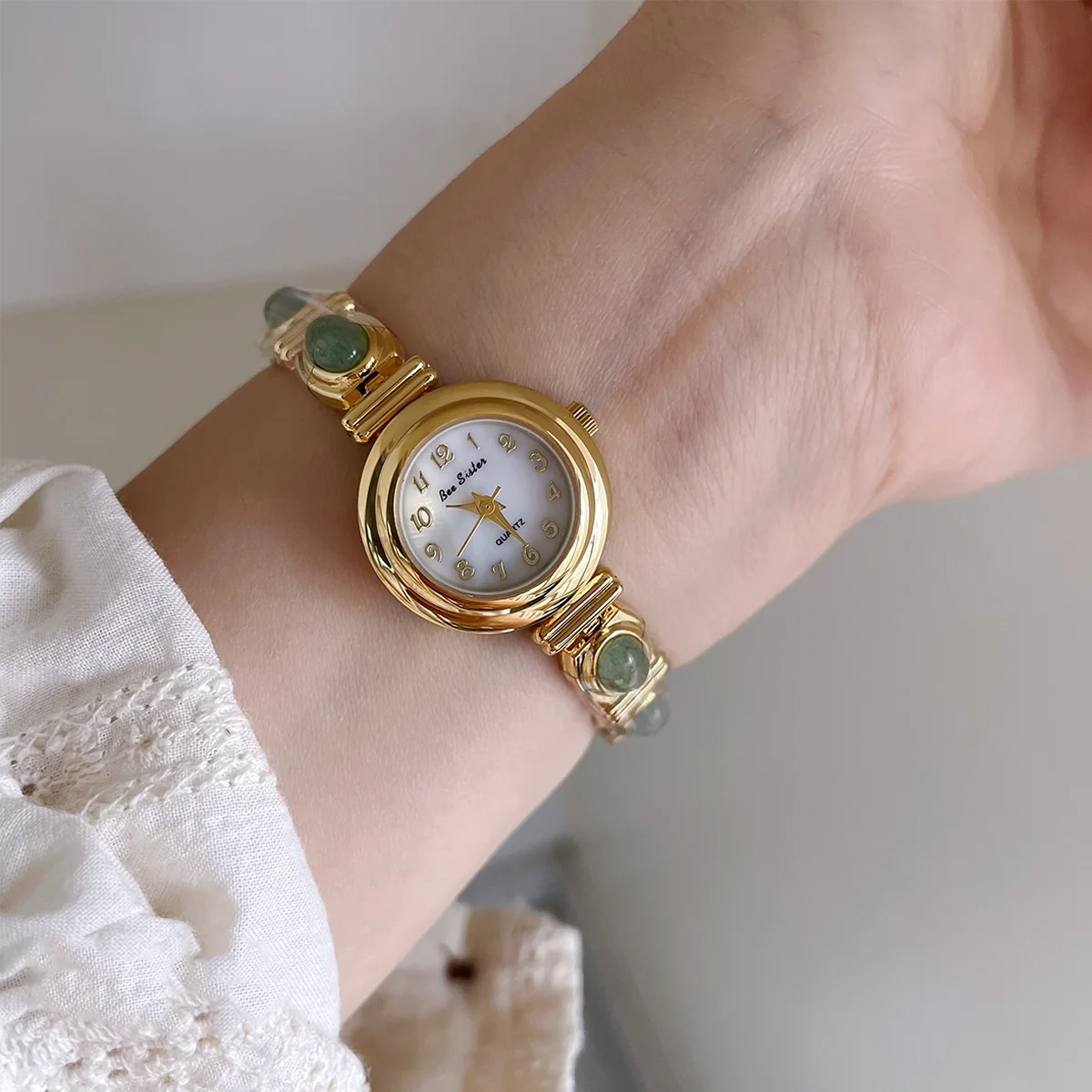 NEW Luxury Circular Dial Women's Watch Lucky Natural Jade Colorful Jewelry Quartz Ladies Wristwatch Waterproof Watches for Women