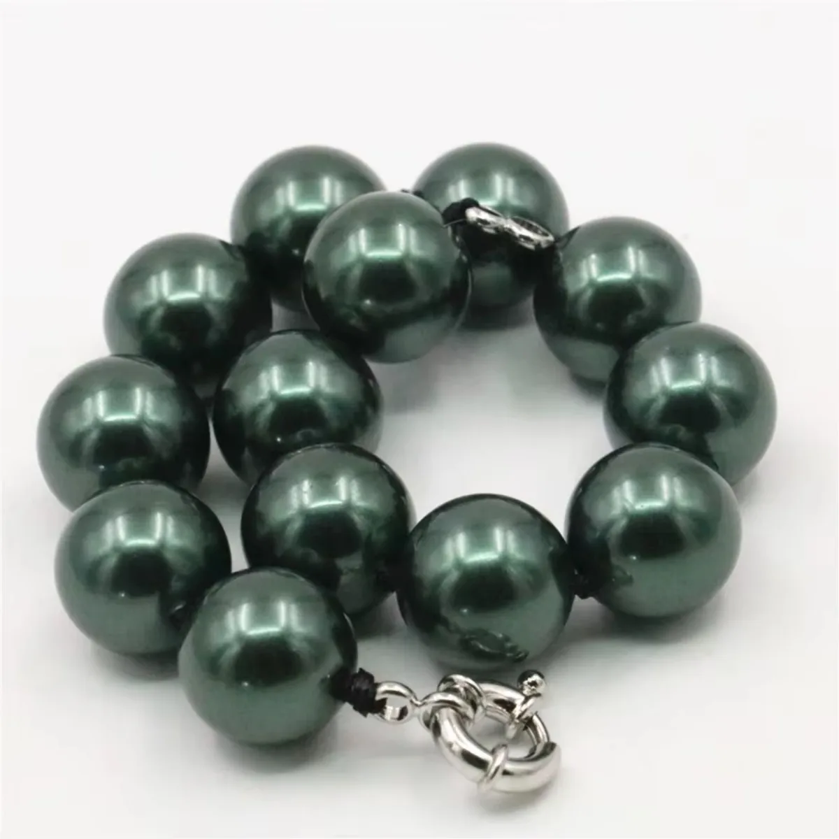 BIG! 14mm Army Green Sea Shell Pearl Bracelet Beads Women Fashion Jewelry Making Design Natural stone 8\'\' AAA+ Wholesale Price