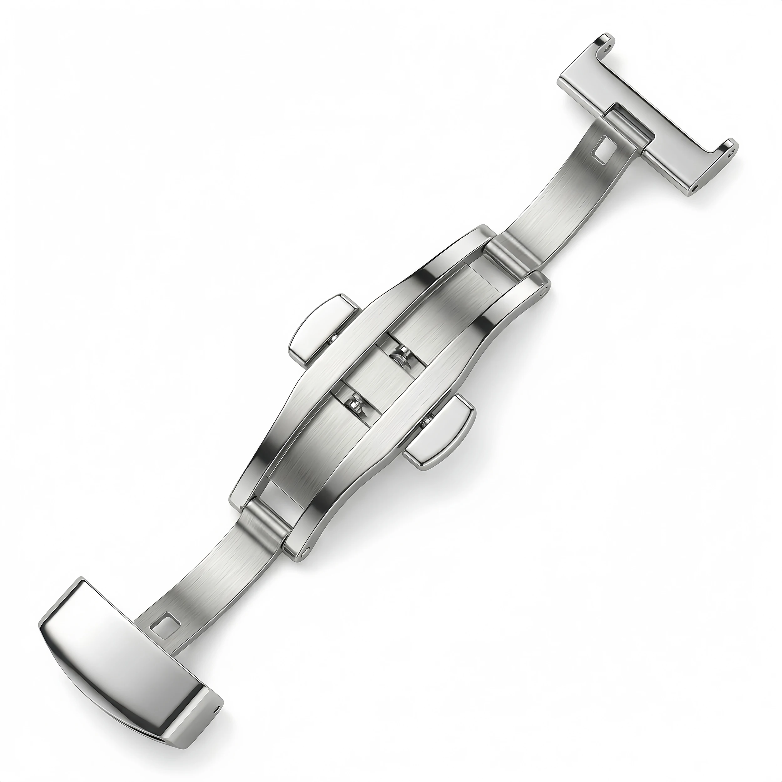 

Solid Stainless Steel Butterfly Clasp 16 18 20 22mm Double Push Deployment Watch Buckle Polished Silver Replacement Parts