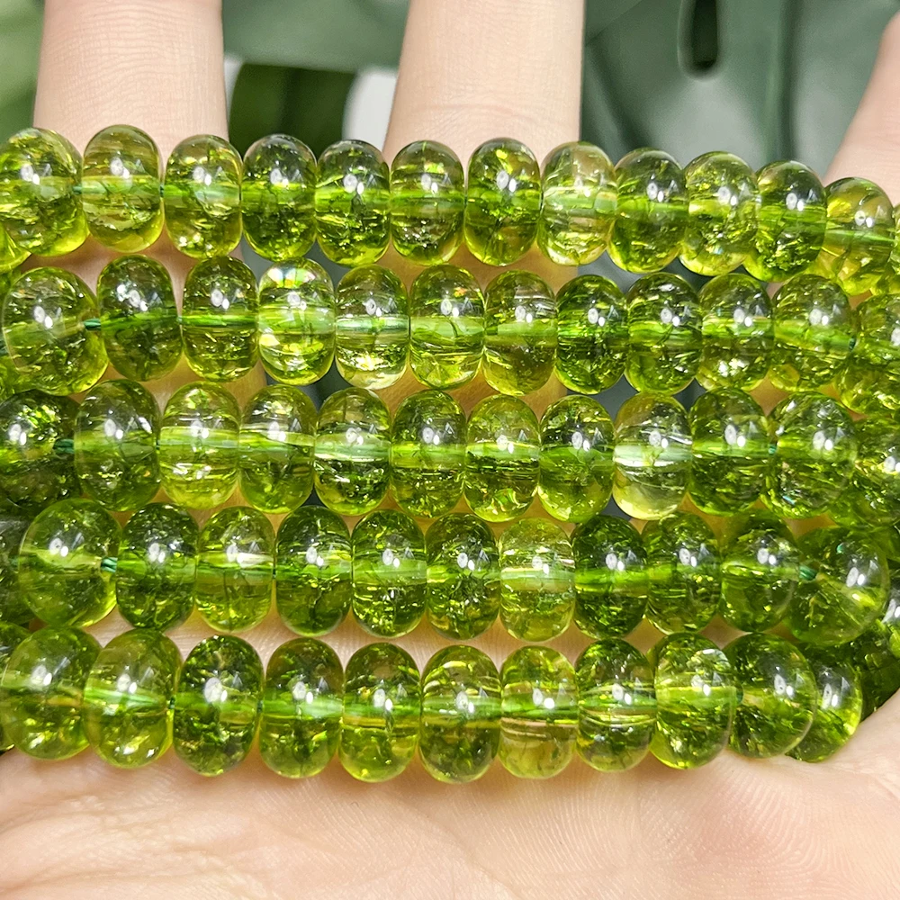 Peridot Snow Cracked Crystal Glass Beads 6x10mm Rondelle Loose Spacer Beads for Jewelry Making DIY Bracelet Necklace 15''