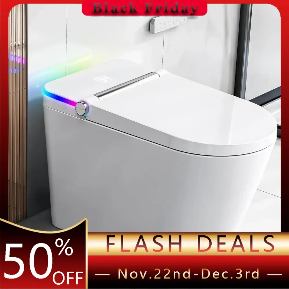 Smart Toilet with Built-In Bidet, Heated Seat,with Foot Sensor and Night Light, Auto Flush, Auto Open & Close Lid