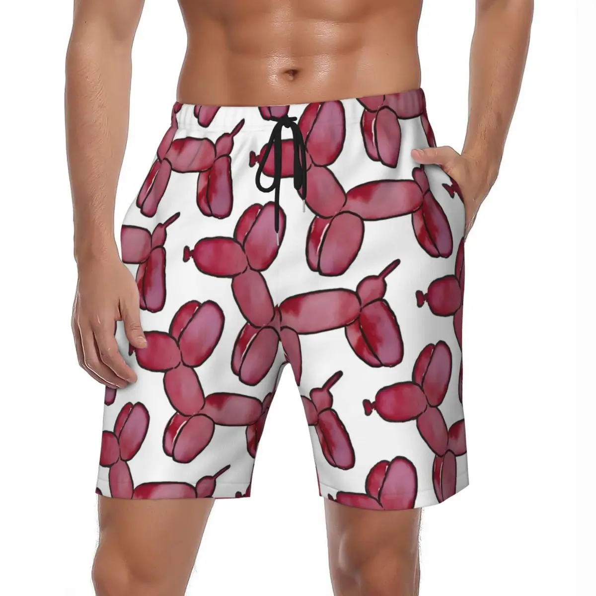 Pantaloncini da surf per cani con palloncino rosso Pittura estiva Y2K Pantaloni corti da spiaggia retrò Costume da bagno con motivo ad asciugatura rapida da surf maschile