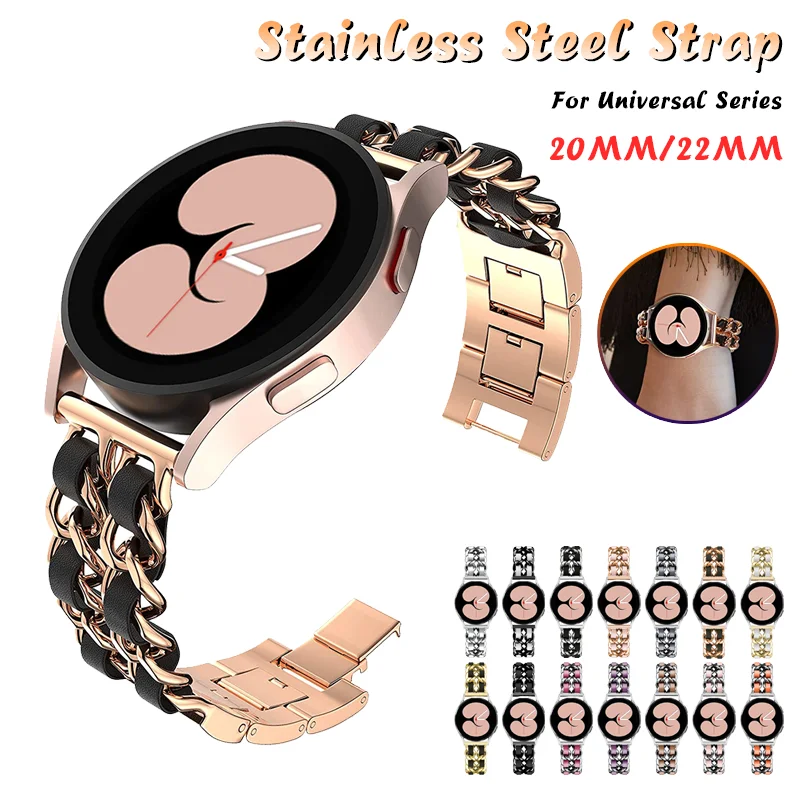 

20mm 22mm Band for Samsung Galaxy Watch 4/classic/5/S3/active 2 Leather+Metal Link bracelet correa Galaxy watch 5 Pro 45mm Strap