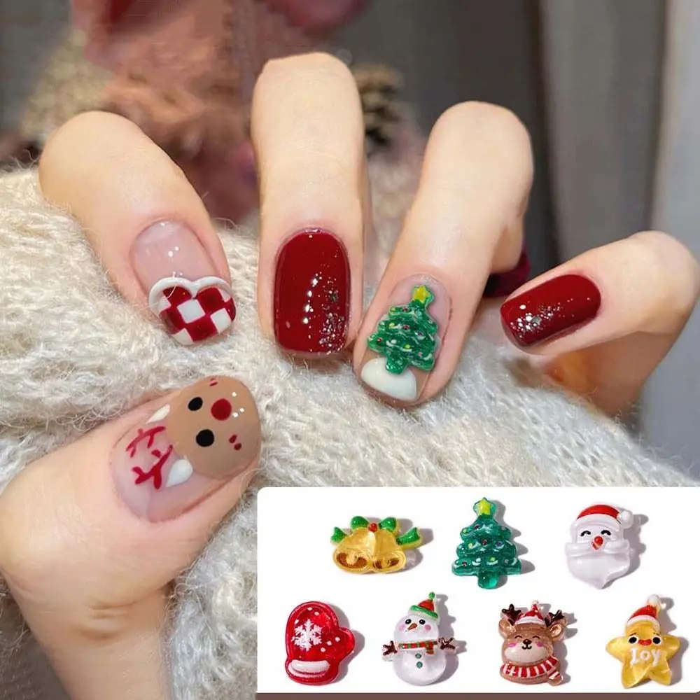 Décorations pour ongles de Noël, fournitures pour ongles, breloques pour ongles de Noël, cerf, étoile, accessoires pour ongles, père Noël, 10 pièces par ensemble