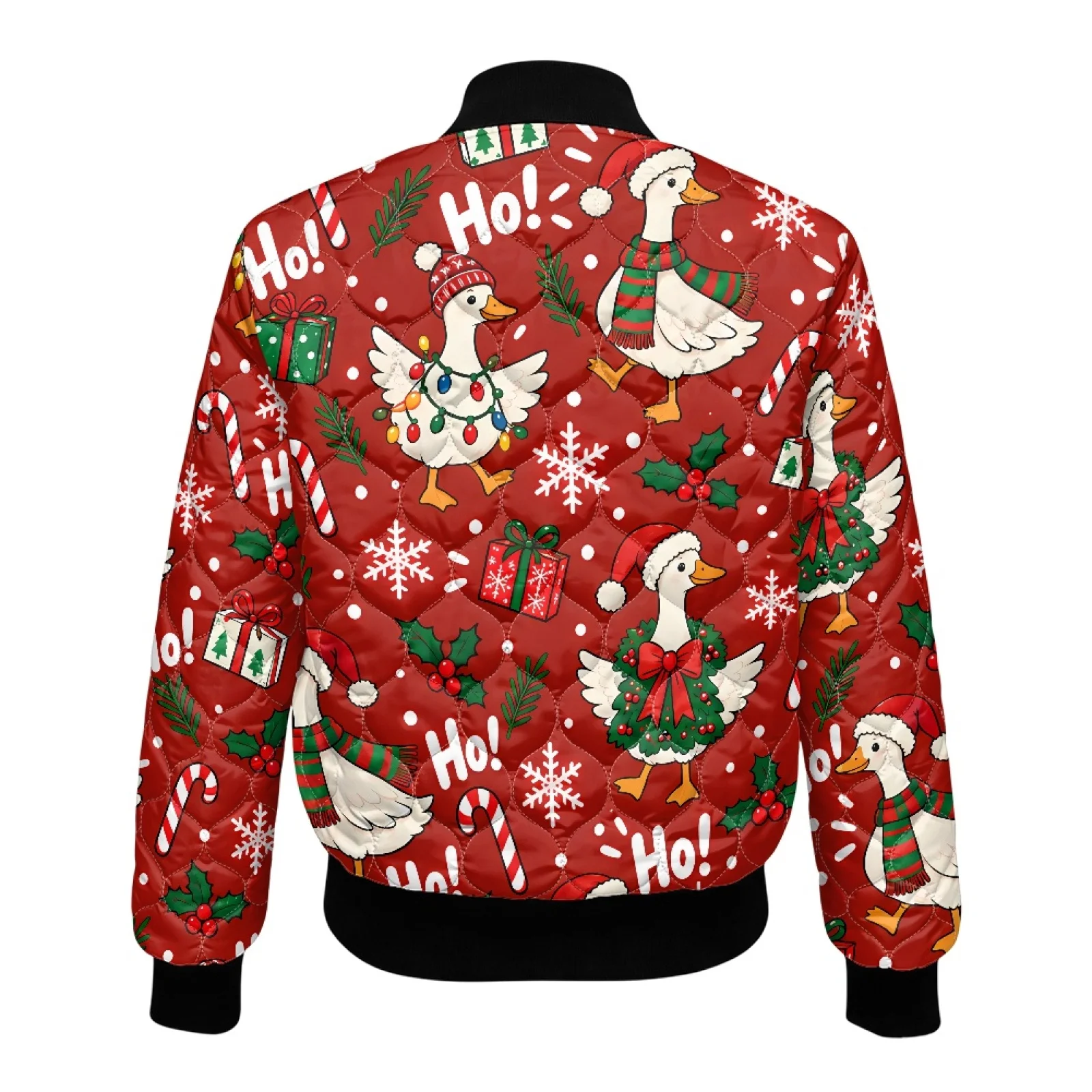 PENSTROLL Christmas Goose Art Women Rib Cuff Long Sleeve Quilted Padded Jacket Cozy Quilted Winter Coat for Fall