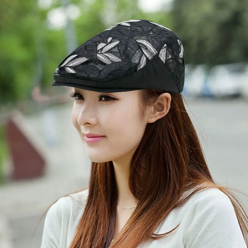 

Spring/Summer Lightweight Mesh Breathable Beret: Unisex Lace Floral Sun Hat; Outdoor Casual Sun Protection Cap