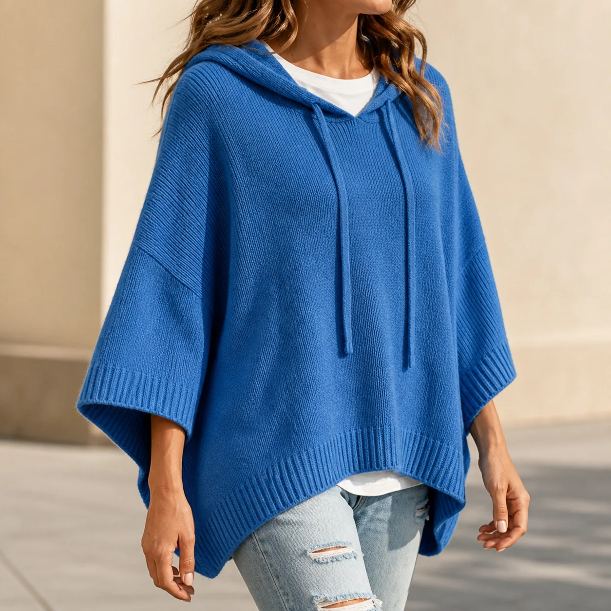Women's Sweater Hoodie Oversized Fit Long Sleeve Medium Weight Knit Fabric Rustic Style Distressed Sporty Print Regular Length