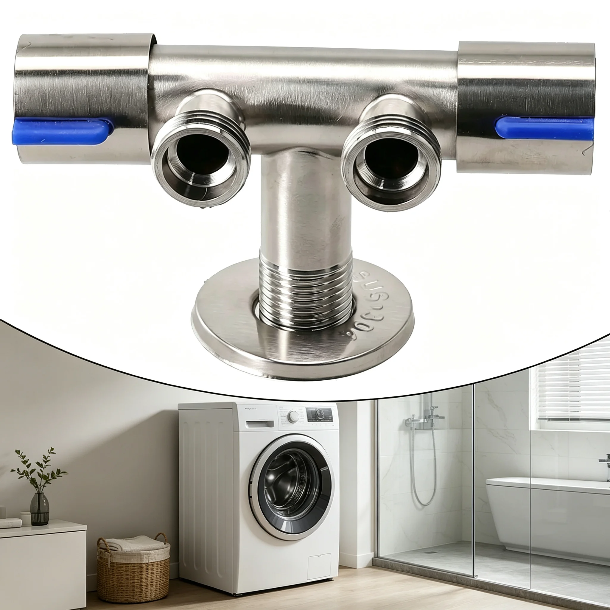 1 PC Dual Handle Dual Control Stainless Steel Faucet with Single Cold One in Two out for Washing Machine And Bathroom