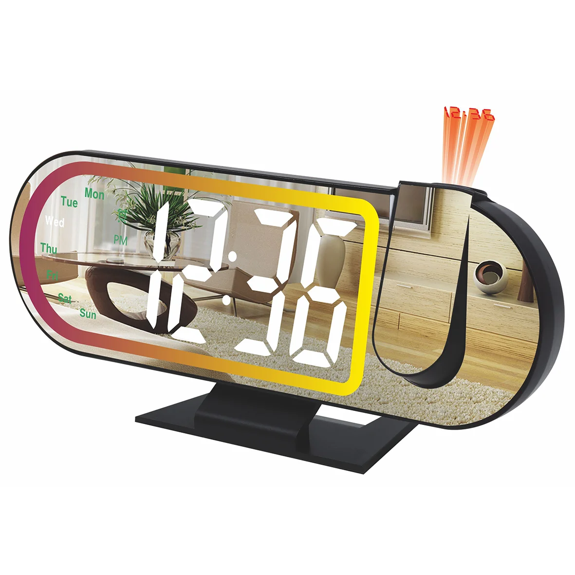 Oval Colorful Projection Alarm Clock with Temperature Display, Modern Home Decor Office Digital Clock, 12/24H Switch, USB Cable