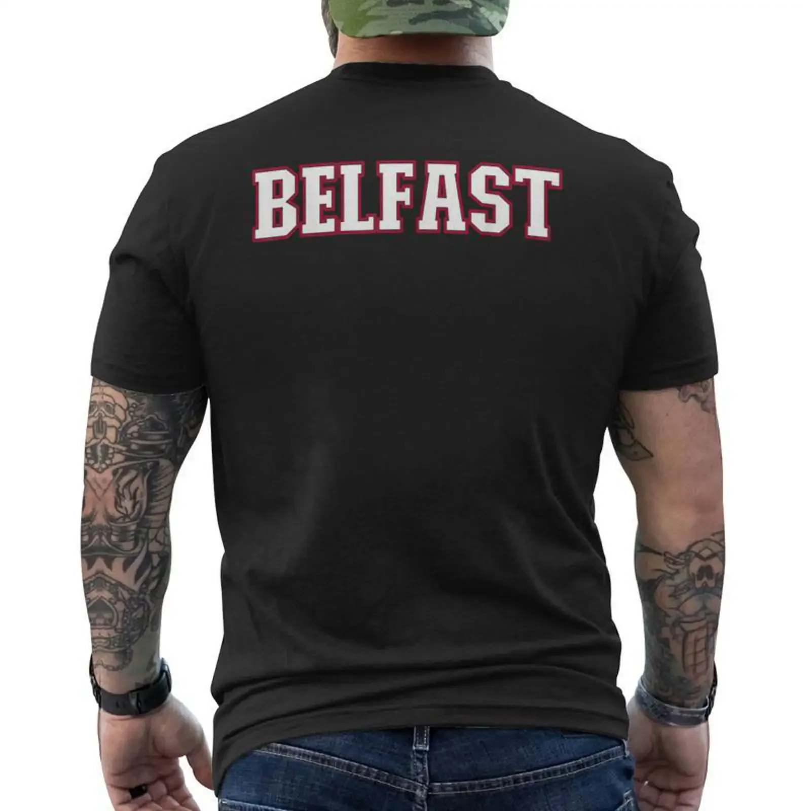 Belfast Uk Angleterre T shirt imprimé au dos Cadeauxyz vintage Washed fashion homme Casual Comfortable Breathable Slightly