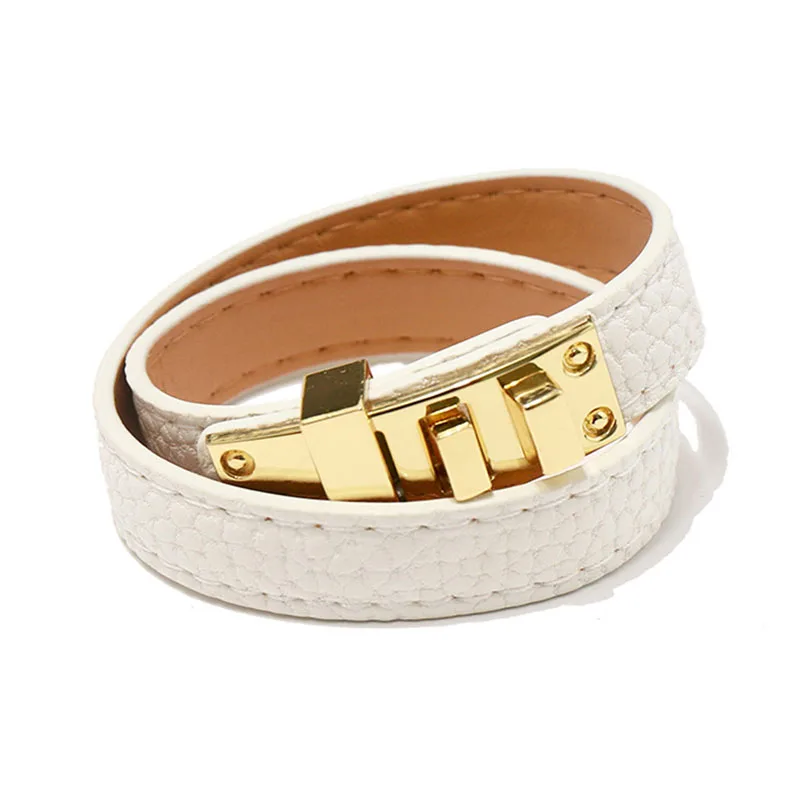 Kirykle High Quality Luxury Leather Bangles for Women Easy Buckle Multicolour Wide Leather Bracelet Daily Commuter Accessories