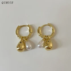 Metal Imitation Pearl Water Drop Clip On Hoop Earrings For Women Elegant Fashion Jewelry Daily Accessories Wholesale Gifts C1734